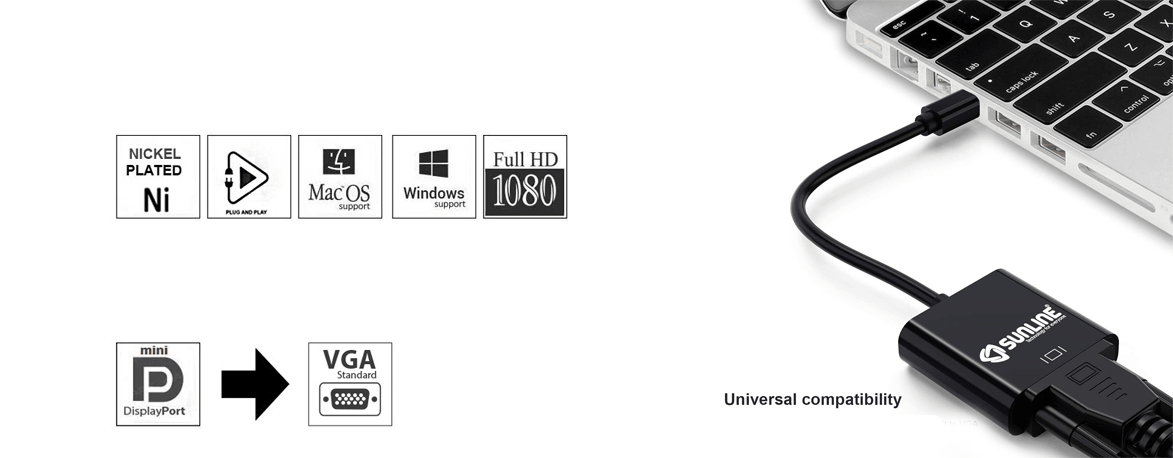 Sunline 170607 Mini Displayport-DP/VGA Dönüştürücü